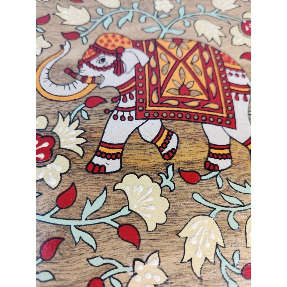 New Elephant Hand Painted Jewelry Box Treasure Chest Large Made In India Wood